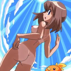 Rule 34 | ass, breasts, creatures (company), from below, game freak, gen 3 pokemon, looking back, lowres, may (pokemon), nintendo, nude, pokemon, pokemon (creature), sideboob, tan, tanline, torchic, uncensored