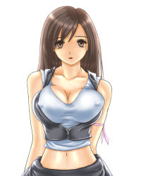 Rule 34 | 00s, 1990s (style), 1girl, breasts, cleavage, covered erect nipples, final fantasy, final fantasy vii, final fantasy vii advent children, huge breasts, long hair, retro artstyle, simple background, solo, tifa lockhart