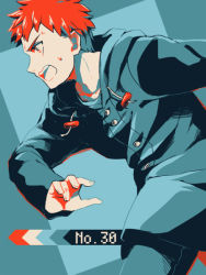 Rule 34 | 1boy, bad id, bad pixiv id, color guide, emiya shirou, fate/stay night, fate (series), limited palette, male focus, raincoat, ruchi, solo