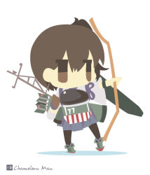 Rule 34 | 10s, 1girl, bad id, bad pixiv id, bow (weapon), brown eyes, brown hair, chameleon man (three), chibi, flat color, kaga (kancolle), kantai collection, no lineart, short hair, side ponytail, solo, weapon