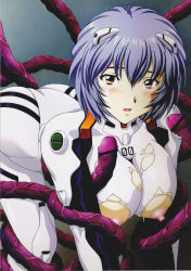 Rule 34 | 1girl, ayanami rei, blue hair, blush, breasts, censored, covered erect nipples, doggystyle, highres, interface headset, large breasts, looking at viewer, neon genesis evangelion, nipples, plugsuit, rape, red eyes, sex, sex from behind, short hair, skin tight, solo, solo focus, tears, tentacle sex, tentacles, torn clothes
