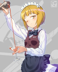 Rule 34 | 10s, 1girl, bad id, bad tumblr id, blonde hair, bow, bowtie, closed mouth, cutlass (girls und panzer), girls und panzer, long sleeves, looking at viewer, maid headdress, pairan, shirt, short hair, solo, standing, yellow eyes