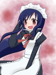 Rule 34 | 1girl, apron, blue hair, blush, breasts, brown eyes, dress, frills, long hair, maid, maid apron, maid headdress, marian, open mouth, tales of (series), tales of destiny