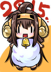 Rule 34 | 10s, 1girl, 2015, ahoge, animal costume, bell, blush, brown hair, chibi, commentary request, horns, kantai collection, kongou (kancolle), long hair, open mouth, senomoto hisashi, sheep costume, sheep horns, sidelocks, solo, very long hair, | |