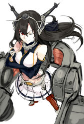 Rule 34 | 10s, 1girl, bad id, bad pixiv id, bare shoulders, black hair, breasts, crossed arms, elbow gloves, gloves, hairband, headgear, kantai collection, long hair, medium breasts, nagato (kancolle), one eye closed, personification, red eyes, ruuto (sorufu), solo, wink