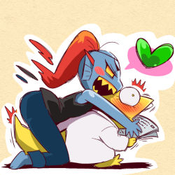 Rule 34 | alphys, ass, barefoot, black tank top, blue skin, blush, blush stickers, bon (rump), colored sclera, colored skin, denim, fins, frown, head fins, heart, hug, hug from behind, jeans, lab coat, monster girl, newspaper, pants, ponytail, red hair, spoken heart, surprised, tail, tank top, undertale, undyne, yellow sclera, yellow skin, yuri