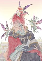 Rule 34 | 1boy, 3others, :d, book, book stack, braid, cloak, closed mouth, crystal exarch, fairy, fairy wings, feo ul, final fantasy, final fantasy xiv, flower, g&#039;raha tia, hair flower, hair ornament, highres, holding, holding book, hood, hooded cloak, material growth, miqo&#039;te, multiple others, open book, open mouth, parted lips, pixie (ff14), red hair, sleeping, sleeping upright, smile, tladpwl03, white flower, wings