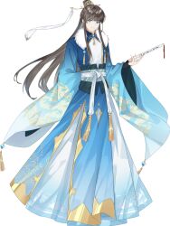 Rule 34 | 1boy, akagi (akagi1924), alternate costume, arm behind back, black hair, blue eyes, blue gemstone, blue robe, blunt bangs, chinese clothes, closed mouth, cloud print, floral print, folded fan, folding fan, full body, fur trim, gem, gold trim, gradient clothes, hair bun, hair ornament, hair stick, half updo, hand fan, hanfu, highres, holding, holding fan, long hair, long sleeves, looking at viewer, male focus, male master (the tale of food), robe, sash, sidelocks, smile, solo, standing, tassel, the tale of food, transparent background, white sash, wide sleeves, xiao guan (headdress)