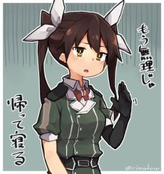 Rule 34 | 10s, 1girl, brown eyes, brown hair, hair ribbon, kantai collection, long hair, ribbon, rimukoro, solo, tone (kancolle), twintails
