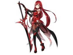 Rule 34 | 1girl, absurdres, artist request, bodysuit, breasts, crimson avenger (elsword), elbow gloves, elesis (elsword), elsword, full body, gloves, highres, long hair, no bra, panties, pantyhose, red eyes, red hair, simple background, skin tight, small breasts, solo, standing, sword, thighhighs, underwear, very long hair, weapon, white background