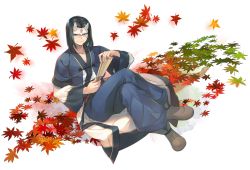 Rule 34 | 1boy, ainu clothes, amazuyu tatsuki, aquaplus, autumn leaves, black hair, blue eyes, boots, closed mouth, coat, collarbone, crossed legs, full body, gradient hair, hakuowlo, hand fan, highres, holding, holding fan, holding weapon, knees up, layered sleeves, leaf, long sleeves, looking at viewer, mask, medium hair, multicolored hair, official art, pectorals, sidelocks, sitting, smile, solo, transparent background, utawarerumono, utawarerumono: lost flag, weapon, wide sleeves