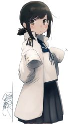 Rule 34 | 1boy, 1girl, absurdres, admiral (kancolle), blue sailor collar, blue skirt, brown eyes, brown hair, camcorder, cowboy shot, fubuki (kancolle), hat, highres, holding, kantai collection, ma rukan, military, military uniform, motion lines, naval uniform, peaked cap, pleated skirt, sailor collar, school uniform, serafuku, short hair, short ponytail, signature, skirt, sleeves past fingers, sleeves past wrists, solo focus, uniform, video camera