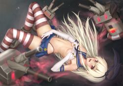 Rule 34 | 10s, 1girl, aki99, black panties, blonde hair, blush, breasts, clothed masturbation, elbow gloves, female masturbation, fingering, gloves, grabbing, grabbing another&#039;s breast, grabbing own breast, highleg, highres, innertube, kantai collection, long hair, looking at viewer, masturbation, masturbation through clothes, md5 mismatch, navel, nipples, open mouth, panties, personification, pussy juice, rensouhou-chan, revision, shimakaze (kancolle), skirt, socks, solo, striped clothes, striped socks, striped thighhighs, swim ring, thighhighs, underwear, wet, wet clothes, wet panties, white gloves