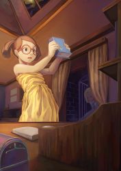 Rule 34 | 10s, 2girls, book, brown hair, curtains, dress, ghost, glasses, highres, holding, holding book, marnie (omoide no marnie), multiple girls, omoide no marnie, queruru, sayaka (omoide no marnie), see-through, short twintails, smile, surprised, sweatdrop, twintails, window