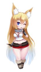 Rule 34 | 1girl, absurdres, alice (flanaki), animal ears, belt, blonde hair, blue eyes, boots, breasts, cleavage, collar, commission, curvy, finger to mouth, fingerless gloves, full body, fur boots, gloves, highres, jiffic, large breasts, long hair, looking at viewer, metal collar, miniskirt, one eye closed, open mouth, original, skirt, solo, standing, thick thighs, thighs, transparent background, very long hair, wide hips