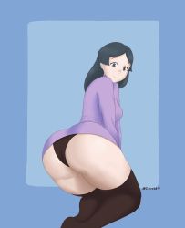 Rule 34 | 10s, 1girl, artist name, ass, barbara parker, green eyes, green hair, little witch academia, long hair, looking at viewer, matching hair/eyes, smile, solo, thighhighs, thotticus-slayer