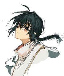 1other ahoge black_hair braid closed_mouth cropped_shoulders expressionless facing_up fate/samurai_remnant fate_(series) hair_intakes long_hair looking_at_viewer mi_m099 orange_eyes other_focus profile simple_background single_braid sketch solo white_background yamato_takeru_(fate)