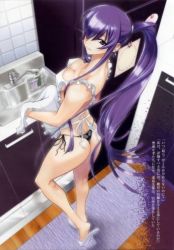 Rule 34 | apron, ass, busujima saeko, dishes, highschool of the dead, kitchen, purple hair, tagme