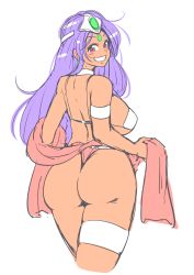 Rule 34 | 1girl, absurdres, ass, dragon quest, dragon quest iv, from behind, highres, looking at viewer, manya (dq4), purple hair, ryoi, sketch, smile, solo, tagme, teeth