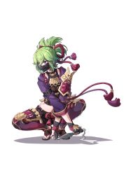 Rule 34 | 1girl, absurdres, arm belt, armor, black gloves, black nails, chinese commentary, commentary request, covered mouth, crossed arms, dated, flower knot, full body, genshin impact, glint, gloves, green hair, hair tie, highres, holding, holding weapon, hyny, jacket, japanese armor, kuki shinobu, kunai, kusazuri, mask, mouth mask, nail polish, ninja, pants, partially fingerless gloves, pauldrons, ponytail, purple eyes, purple jacket, purple pants, sandals, short hair, shoulder armor, signature, simple background, single pauldron, sode, solo, squatting, tassel, weapon, white background