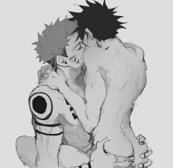 Rule 34 | 2boys, absurdres, anus, arm tattoo, ass grab, back, completely nude, couple, extra eyes, closed eyes, facial tattoo, fushiguro megumi, grabbing another&#039;s ass, groping, highres, jujutsu kaisen, kiss, male focus, monochrome, multiple boys, nude, ryoumen sukuna (jujutsu kaisen), short hair, shoulder tattoo, spiked hair, tattoo, undercut, woshihedawei, yaoi
