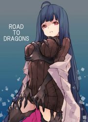 Rule 34 | 1girl, ahoge, blue hair, blunt bangs, brown sweater, chobi (sakuyasakuhana), covered erect nipples, covered navel, extra arms, groping, jacket, long hair, multicolored clothes, one-hour drawing challenge, pink jacket, road to dragons, shaded face, solo, sweat, sweater, turtleneck, turtleneck sweater, very long hair, white jacket