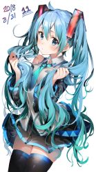 Rule 34 | 1girl, absurdres, bare shoulders, black skirt, black thighhighs, blue eyes, blue hair, blue necktie, blush, breasts, closed mouth, collared shirt, commentary, dated, detached sleeves, grey shirt, hair between eyes, hair ornament, hands up, hatsune miku, headset, highres, holding, holding own hair, long hair, long sleeves, looking at viewer, medium breasts, necktie, pleated skirt, shirt, simple background, sketch, skirt, sleeveless, sleeveless shirt, solo, thighhighs, umibouzu (niito), very long hair, vocaloid, white background, wide sleeves