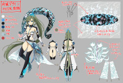 Rule 34 | 1girl, aqua eyes, aqua skirt, ass, blue eyes, blue fire, breasts, bridal gauntlets, character sheet, cleavage, color guide, concept art, fire, floral print, from behind, fuga (senran kagura), full body, hair ornament, high heels, highres, jewelry, large breasts, light green hair, long hair, mole, mole under eye, necklace, official alternate costume, official alternate hairstyle, official art, ponytail, revealing clothes, senran kagura, senran kagura new link, simple background, skirt, smile, thighhighs, very long hair