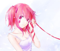 Rule 34 | 10s, 1girl, alternate costume, azmodan, camisole, collarbone, facial mark, hair ribbon, kaname madoka, mahou shoujo madoka magica, mahou shoujo madoka magica (anime), pink eyes, pink hair, revision, ribbon, short twintails, solo, twintails