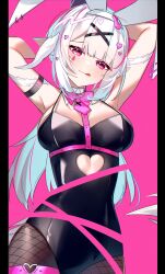 Rule 34 | 1girl, absurdres, animal ears, arms behind head, fake animal ears, harness, highres, leotard, playboy bunny, rabbit hole (vocaloid), thigh strap, tongue, tongue out, vocaloid