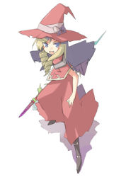 Rule 34 | 1girl, :d, atlus, blonde hair, blue eyes, boots, bow, cape, doctor magus, dress, drill hair, etrian odyssey, fang, fighting stance, flat chest, foreshortening, full body, hat, holding, legs apart, long hair, looking at viewer, miaka (artist), open mouth, salty (cherrypie), sekaiju no meikyuu, sekaiju no meikyuu 2, shadow, sidelocks, simple background, smile, solo, spread legs, staff, standing, twin drills, twintails, witch hat