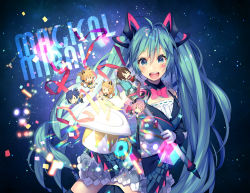 Rule 34 | :d, animal ears, bare shoulders, black sleeves, black thighhighs, blonde hair, blue eyes, blue hair, blue vest, blush, brown hair, commentary request, detached sleeves, everyone, facial mark, fake animal ears, gloves, green hair, hair between eyes, hair ornament, hat, hatsune miku, holding, holding clothes, holding hat, kagamine len, kagamine rin, kaito (vocaloid), long hair, magical mirai (vocaloid), magical mirai kaito, magical mirai len, magical mirai luka, magical mirai meiko, magical mirai miku, magical mirai miku (2019), magical mirai rin, megurine luka, meiko (vocaloid), mini person, miniboy, minigirl, open mouth, pink hair, ribbon trim, round teeth, shiomizu (swat), skirt, smile, solo, tail, teeth, thighhighs, top hat, twintails, unworn hat, unworn headwear, upper teeth only, very long hair, vest, vocaloid, white gloves, white hat, white skirt, | |