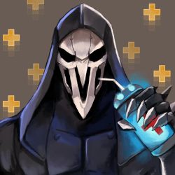 Rule 34 | 1boy, coat, cup, drinking, drinking straw, healing, hood, male focus, mask, overwatch, overwatch 1, reaper (overwatch), solo, trench coat, upper body