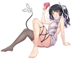 Rule 34 | 1girl, absurdres, aran sweater, backless dress, backless outfit, barefoot, black hair, black ribbon, blush, bow, box, breasts, cable knit, commentary request, demon girl, demon horns, demon tail, dress, feet, full body, grey thighhighs, hair bow, heart-shaped box, highres, horns, kojo anna, kojo anna (3rd costume), leg ribbon, legs, long hair, looking at viewer, medium breasts, meme attire, multicolored hair, nanashi inc., no shoes, open mouth, pink bow, pointy ears, purple hair, ribbed sweater, ribbon, robou no stone, see-through, see-through thighhighs, shiny skin, sideboob, simple background, single thighhigh, smile, solo, standing, sweater, sweater dress, tail, thighhighs, toes, transparent background, turtleneck, turtleneck sweater, twintails, two-tone hair, valentine, virgin killer sweater, virtual youtuber, white bow, yellow eyes