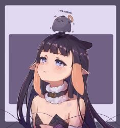 Rule 34 | 1girl, :t, bare shoulders, black collar, black dress, black hair, blue eyes, blunt bangs, blush, collar, commentary, creature, cutout above navel, detached sleeves, dress, elun (elun 00), english text, flat chest, fur-trimmed collar, fur trim, gradient hair, highres, hololive, hololive english, long hair, looking at creature, looking up, mole, mole under eye, multicolored hair, ninomae ina&#039;nis, ninomae ina&#039;nis (1st costume), no headwear, orange hair, pointy ears, sidelocks, single detached sleeve, solo focus, straight hair, strapless, strapless dress, takodachi (ninomae ina&#039;nis), tentacle hair, tube dress, upper body, upturned eyes, virtual youtuber, wide sleeves