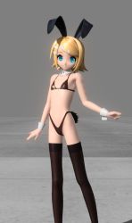 Rule 34 | 1girl, animal ears, bikini, blonde hair, blue eyes, breasts, rabbit ears, fishbones, flat chest, kagamine rin, project diva (series), small breasts, swimsuit, thighhighs, vocaloid