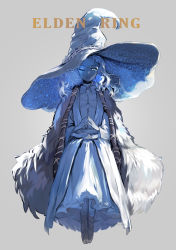 Rule 34 | 1girl, artist name, barefoot, blue eyes, blue hair, blue skin, cloak, colored skin, commentary, copyright name, cracked skin, dress, elden ring, english commentary, extra arms, extra faces, fur cloak, hat, hat ornament, kuronuma s, large hat, long hair, looking at viewer, one eye closed, own hands together, ranni the witch, robe, rope, solo, wavy hair, witch hat