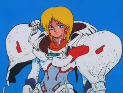 Rule 34 | 1980s (style), 1girl, armor, blonde hair, blue background, blue eyes, cyberpunk, damaged, dirty, dragon&#039;s heaven, earrings, facing viewer, happy, ikuuru, jewelry, long hair, looking at viewer, machinery, mecha, moebius (style), official art, oldschool, power armor, power suit, production art, retro artstyle, robot, screencap, simple background, solo, upper body