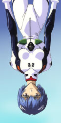 Rule 34 | 1990s (style), 1girl, ayanami rei, blue hair, bodysuit, breasts, curvy, expressionless, female focus, hair between eyes, hair ornament, highres, long image, looking at viewer, neon genesis evangelion, official art, pale skin, plugsuit, red eyes, retro artstyle, short hair, simple background, small breasts, solo, tall image, turtleneck, upper body