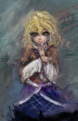Rule 34 | 1girl, blonde hair, faux traditional media, green eyes, hiepita (1014), highres, looking at viewer, mizuhashi parsee, solo, touhou