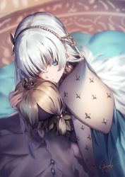 Rule 34 | 1girl, anastasia (fate), blue eyes, cape, doll, fate/grand order, fate (series), genyaky, hair over one eye, holding, long hair, silver hair, solo