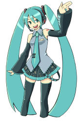 Rule 34 | chan co, detached sleeves, full body, green hair, hatsune miku, long hair, necktie, solo, standing, thighhighs, twintails, very long hair, vocaloid