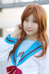 Rule 34 | asahina mikuru, cosplay, highres, hio, photo (medium), sailor, school uniform, serafuku, suzumiya haruhi no yuuutsu