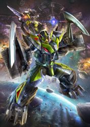 Rule 34 | 1boy, adapted costume, antennae, armor, asteroid, boomerang, breaking mammoth, bug, cowboy shot, driver (kamen rider), earth (planet), gloves, grasshopper, green armor, green mask, highres, holding, holding weapon, insect, kamen rider, kamen rider 01 (series), kamen rider zero-one, male focus, mammoth, mask, masukudo (hamamoto hikaru), mecha, planet, progrise key, red eyes, reiwa, robot, satellite, science fiction, space, sword, thick thighs, thighs, tokusatsu, tusks, weapon, zea (kamen rider 01), zero one driver