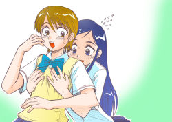 Rule 34 | 00s, blue eyes, blue hair, brown eyes, brown hair, futari wa precure, misumi nagisa, precure, school uniform, serafuku, yukishiro honoka