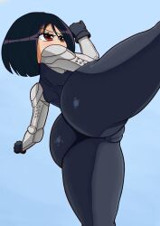 Rule 34 | 1girl, absurdres, alita, alita: battle angel, ass, ass focus, back, battle angel alita, black bodysuit, black gloves, black hair, bodysuit, cameltoe, cleft of venus, cyborg, feet out of frame, female focus, from behind, gloves, gluteal fold, highres, leg up, looking up, mechanical arms, red eyes, short hair, standing, standing on one leg, thighs, trolltoll
