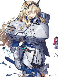 Rule 34 | 3girls, armor, baobhan sith (fate), baobhan sith (first ascension) (fate), barghest (fate), barghest (first ascension) (fate), blonde hair, blue eyes, breastplate, breasts, chain, crossed bangs, fate/grand order, fate (series), faulds, female knight, greaves, hair between eyes, highres, horns, large breasts, long hair, looking at viewer, melon22, melusine (fate), melusine (first ascension) (fate), multiple girls, pauldrons, shoulder armor, thighs