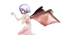 Rule 34 | 1girl, blue hair, dress, female focus, kasaiji, remilia scarlet, short hair, simple background, solo, touhou, white background, wings