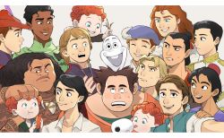 Rule 34 | 6+boys, aladdin (character), aladdin (disney), beast (disney), beauty and the beast, black hair, blonde hair, brave (pixar), brown hair, carrot, child, curly hair, dark-skinned male, dark skin, disney, eric (disney), florian (disney), flynn rider, frozen (disney), full-body tattoo, grabbing another&#039;s hair, green eyes, grey background, hamish (brave), harris (brave), hat, hubert (brave), jewelry, kristoff (frozen), li shang (disney), licking, long hair, looking at another, looking up, male focus, maui (disney), moana (movie), multiple boys, naveen, necklace, olaf (frozen), overalls, pano (mohayayamai), phillip (disney), phoebus, prince charming (disney), red hair, selfie, simple background, sleeping beauty, snow white and the seven dwarfs, snowman, surprised, sweatdrop, tangled, tattoo, the hunchback of notre dame, the little mermaid, the princess and the frog, topknot, triplets, vest, wreck-it ralph, wreck-it ralph (character)