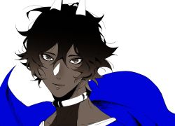 Rule 34 | 1boy, arjuna (fate), arjuna alter (fate), black hair, capelet, close-up, dark-skinned male, dark skin, fate/grand order, fate (series), fuka (hk nemo), gloves, gradient hair, grey eyes, hair between eyes, horns, jewelry, looking at viewer, male focus, multicolored hair, partially colored, simple background, solo, upper body, white background